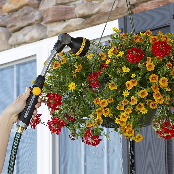 Melnor 65173AMZ RelaxGrip 8 Pattern 16" Pivoting Wand Bundle, Metal, Black, Yellow | 65173AMZ | Easy Thumb Operation | Comfortable Grip | Less Hand Strain | Water Hanging Baskets | Hard-to-Reach Watering