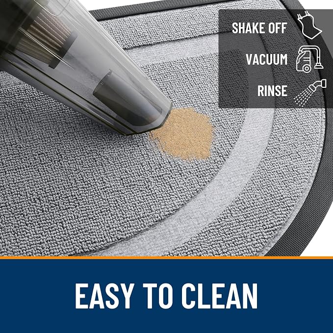 OLANLY Half Circle Front Door Mat Outside 47x23 All-Season Rubber Doormat | Silver Gray, Absorbent, Heavy-Duty, Stain and Fade Resistant, Non-Slip Backing, Low-Profile Indoor Outdoor Entryway Mat