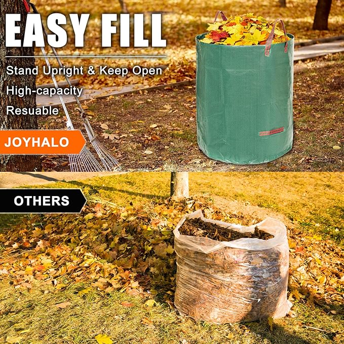 132 Gallon 3 Pack Reusable Lawn Bags for Yard & Garden | Heavy duty, Standable leaf bags, With 4 handles, Includes gloves, Ideal for leaves, Grass clippings, Camping, and recycling