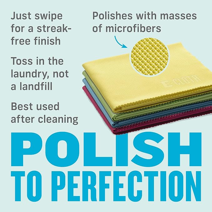 E-Cloth Reusable Paper Towels Microfiber Replacement Bundle – 4 General Purpose Cloths, 4 Glass & Polishing, 4 Wash & Wipe, Cleaning Pad, Kitchen Dynamo – Eco-Friendly, Streak-Free