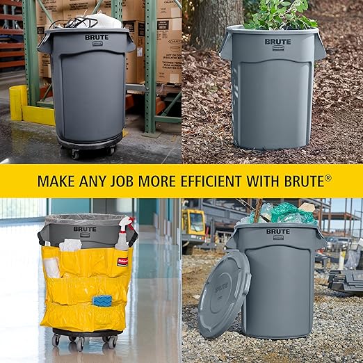 Rubbermaid Commercial Products BRUTE Heavy-Duty Round Vented Trash Can/Container without Lid, 55-Gallon, Black, for Landscapers/Construction Sites/Restaurants/Back of House/Offices/Warehouses