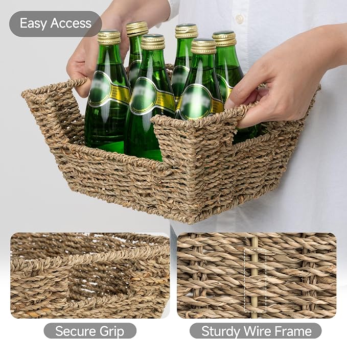 StorageWorks Wicker Storage Baskets for Shelves, Pantry Baskets, Seagrass | Pantry Baskets for Patato and Onion Storage, Stackable Wicker Basket Organizer for Shelf, Woven Basket for Storage, 2-Pack