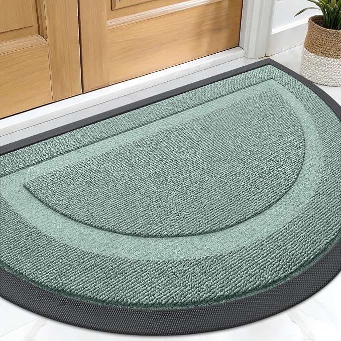 OLANLY Half Circle Front Door Mat Outside 33x21 All-Season Rubber Doormat | Grayish Green, Absorbent, Heavy-Duty, Stain and Fade Resistant, Non-Slip Backing, Low-Profile Indoor Outdoor Entryway Mat