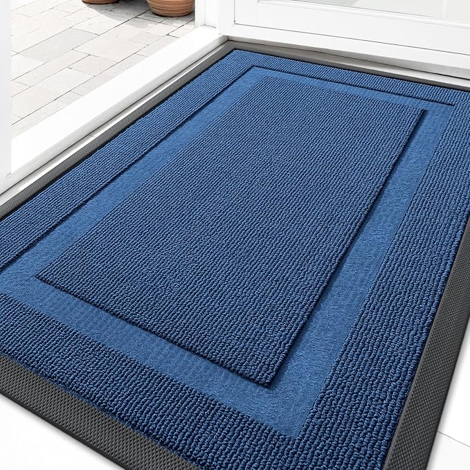 OLANLY Front Door Mat Outside 29.5x17, All-Season Heavy-Duty Rubber Doormat | Navy Blue, Absorbent, Stain Fade Resistant, Waterproof Non-Slip Backing, Low-Profile Indoor Outdoor Floor Mat for Entryway