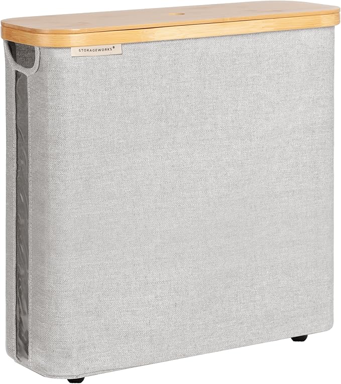 StorageWorks Toilet Paper Storage Basket with Bamboo Lid & Window | See Rolls at a Glance with Clear Window, Holds 16 Regular or 12 Mega Rolls for Bathroom Toilet Paper Storage, Grey