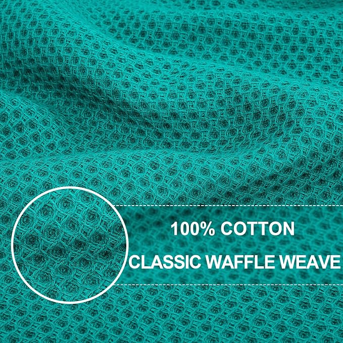 Homaxy 100% Cotton Waffle Weave Kitchen Dish Cloths 12-Pack, Teal | 12 x 12 Inches, Ultra Soft Absorbent Dish Towels, Quick Drying Dish Rags with Hanging Loop
