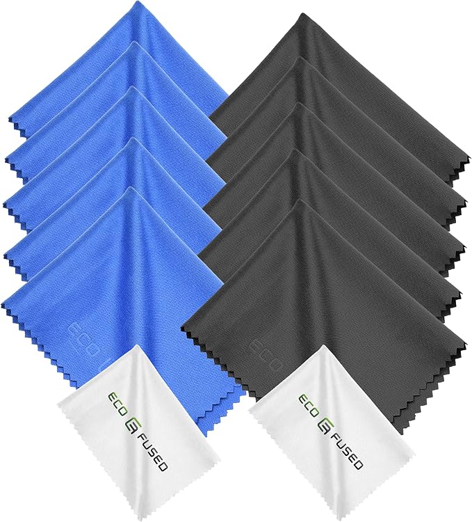 Eco-Fused Blue/Black Microfiber Cloth - 6x7 Inch - 12 Pack - Glasses & Lens Cleaning