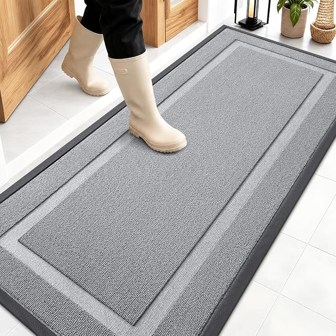 OLANLY Front Door Mat Outside 59x23, All-Season Heavy-Duty Rubber Doormat | Ash Gray, Absorbent, Stain and Fade Resistant, Waterproof Non-Slip Backing, Low-Profile Indoor Outdoor Floor Mat for Entryway