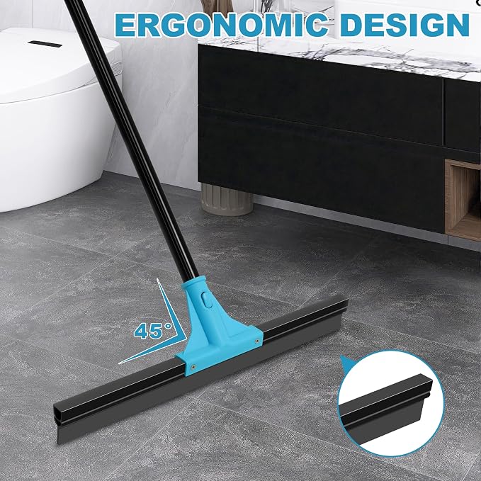 NEWE Floor Squeegee Broom with 18’’ Heavy Duty Rubber Scraper and 58.3’’ Telescopic Long Handle for Garage Concrete Bathroom Tile Shower Glass Marble Deck Window