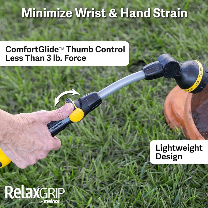 Melnor 65173AMZ RelaxGrip 8 Pattern 16" Pivoting Wand Bundle, Metal, Black, Yellow | 65173AMZ | Easy Thumb Operation | Comfortable Grip | Less Hand Strain | Water Hanging Baskets | Hard-to-Reach Watering