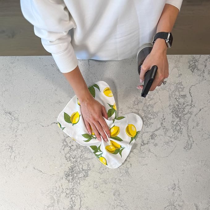 Reusable Paper Towels - 24 Pack - Roll of Washable Cotton Cloth Paper Towels - Paperless Reusable Napkins Cloth Washable - Absorbent + Long Lasting - Zero Waste Products - (Lemon)