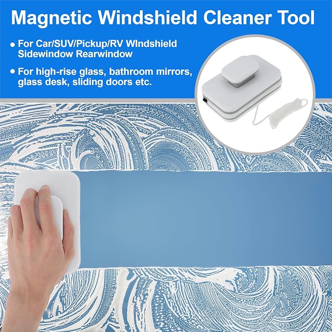 Magnetic Windshield Cleaner Tool, Double-Sided Window Cleaner Tool, Magnetic Glass Wiper for Car/High Rise/Windshield/Sidewindow/Sliding Door Glass Thickness 3-10mm/0.12-0.4inch
