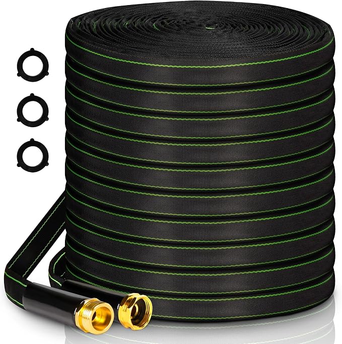 Garden Hose 75 ft Water Hose Flexible Heavy Duty Lightweight No Kink Long Outdoor Non-Expandable High Pressure Flat Hoses Pipe 75’ Strong 3/4’’ Brass Fitting for Outside Yard Lawn Car Wash