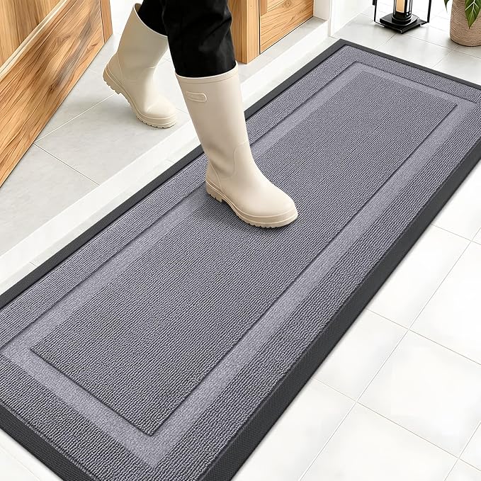 OLANLY Front Door Mat Outside 47x17, All-Season Heavy-Duty Rubber Doormat | Classic Gray, Absorbent, Stain and Fade Resistant, Non-Slip Backing, Low-Profile Indoor Outdoor Floor Mat for Entryway