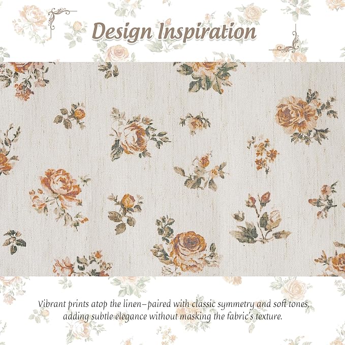 StangH Oak Yellow Cordless Linen Floral Roman Shades, W32 x L64, 1 Panel | Magnetic Style with Easy Handle, Light Diffusing Window Blind, Vintage Rose Printed Blind, for Nursery