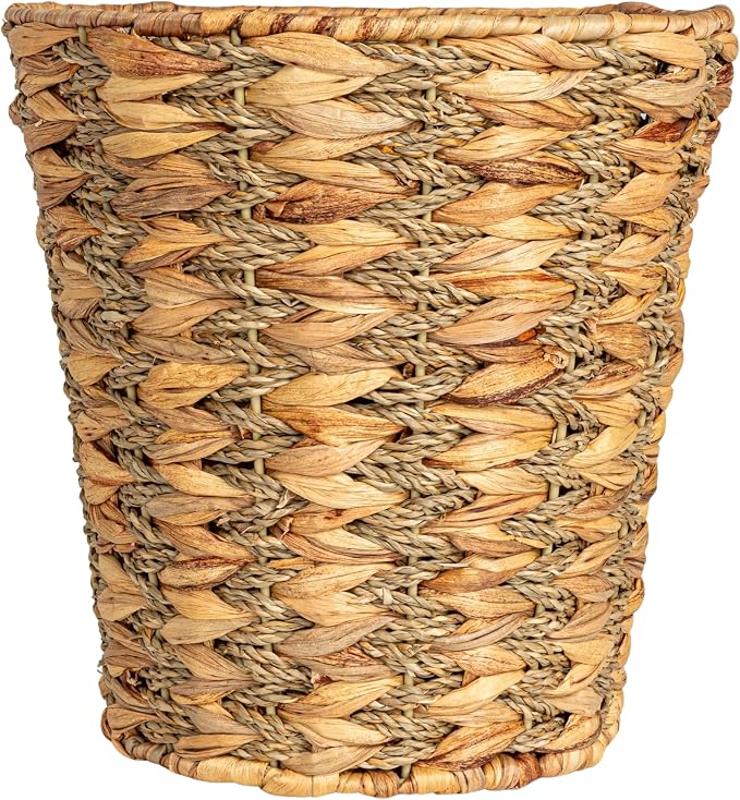 Household Essentials Water Hyacinth and Seagrass Round Waste Basket, Natural
