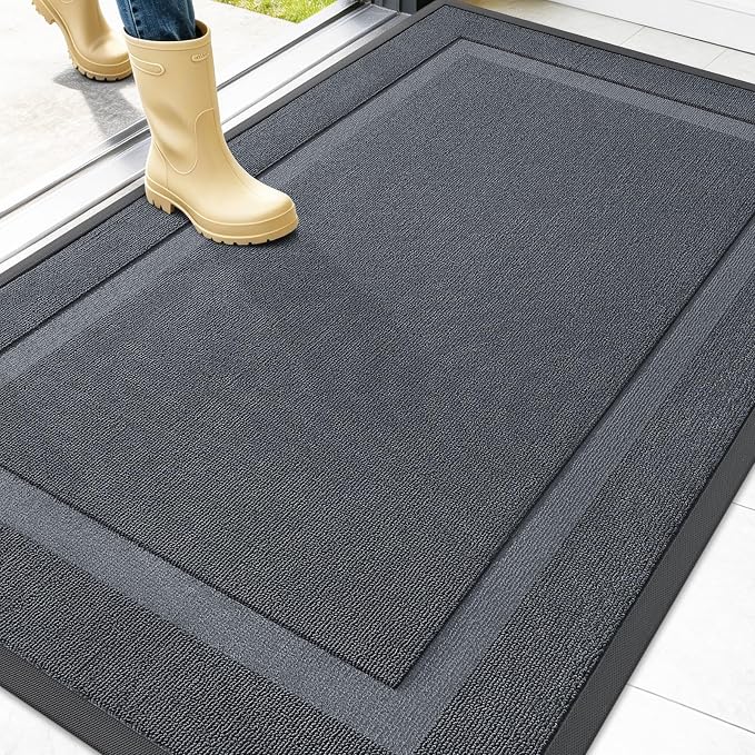 OLANLY Front Door Mat Outside 47x32, All-Season Heavy-Duty Rubber Doormat | Charcoal Gray, Absorbent, Stain and Fade Resistant, Non-Slip Backing, Low-Profile Indoor Outdoor Floor Mat for Entryway