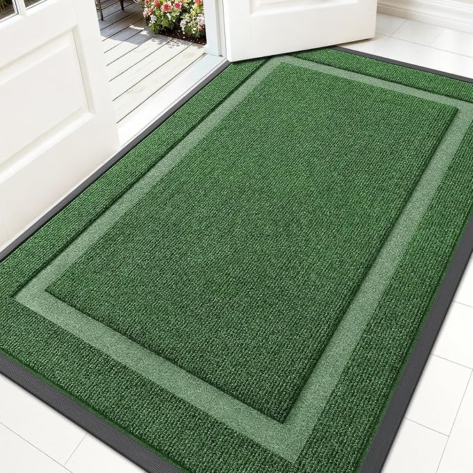 OLANLY Front Door Mat Outside 59x30, All-Season Heavy-Duty Rubber Doormat | Green, Absorbent, Stain and Fade Resistant, Waterproof Non-Slip Backing, Low-Profile Indoor Outdoor Floor Mat for Entryway