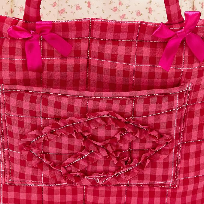 Boho Fabric Storage Basket Quilted Floral Print Baskets Organizer Bin with Handles for Home, Picnic, Shopping (A-Red 2, One Size)