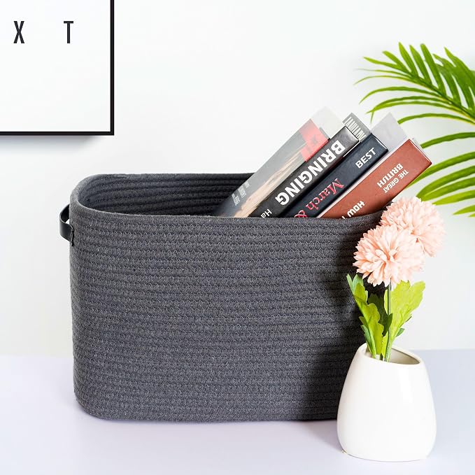 MINTWOOD Design 3-Pack Decorative Woven Storage Baskets for Shelves, Cube Bin Box for Organizing Books, Shoes, Dog Toys, Pantry Closet and Living Room Organizer, Charcoal / Black