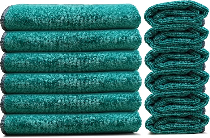 EvaClean Premium Microfiber Cleaning Cloth 16"x16" - Reusable, Washable, Non-Scratch, Microfiber Towels for Cleaning, Dusting, Polishing, High Absorbency & Durability, Green, 12-Pack