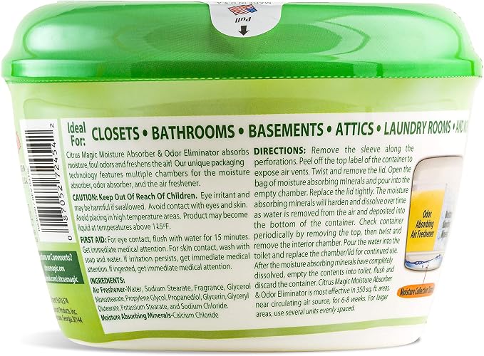 Citrus Magic Moisture Absorber and Odor Eliminator, 12.8 Ounce | Fresh Citrus Scent, Ideal for Bathrooms, Closets, Basements & Home Use, Up to 8 Weeks