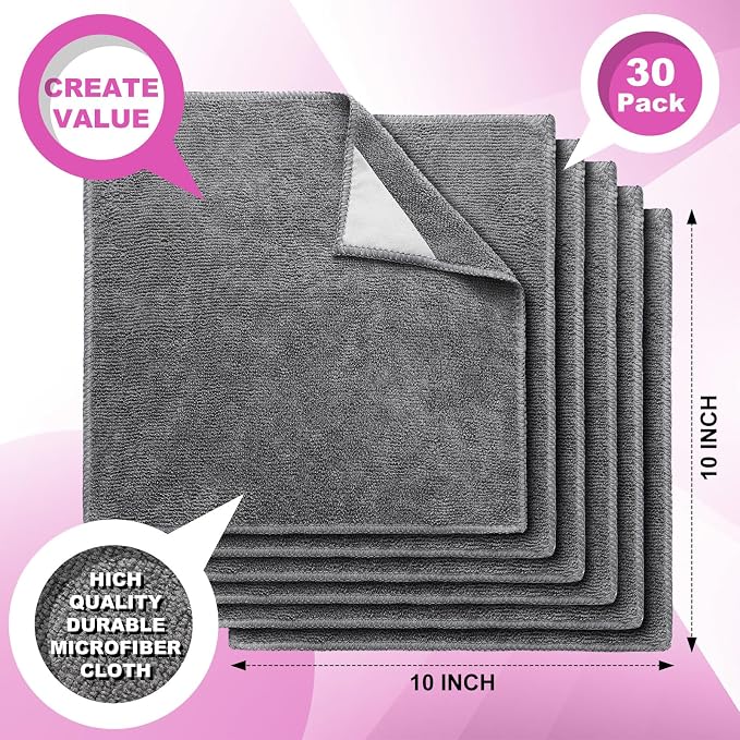Tudomro 30 Pcs Magnetic Microfiber Cleaning Cloth, Gray | 10'' x 10'', Dry Erasers Bulk, Whiteboards Dry Erase Cloth, Cleaner Reusable, Home, Office,
