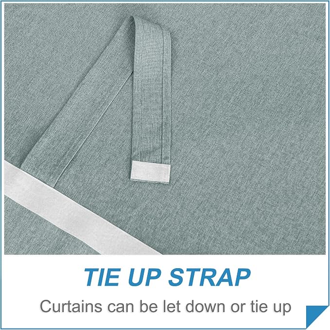 RYB HOME Linen Blended French Door Shades Self Adhesive, Privacy Room Darkening Glass Door Window Curtains for Kitchen Patio Sidelight Curtain Tie Up Shade Wide 30 x Long 69 inch 1 Pc Stone Blue