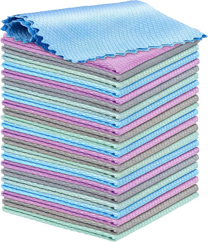 Niveaya 24 Pack Reusable Fish Scale Cloth, Microfiber Glass Cleaning Cloth | Quick Drying Polishing Cloth, Streak Free Lint Free Cleaning Rags for Glass Kitchen Window , Nano Magic Cleaning Towels
