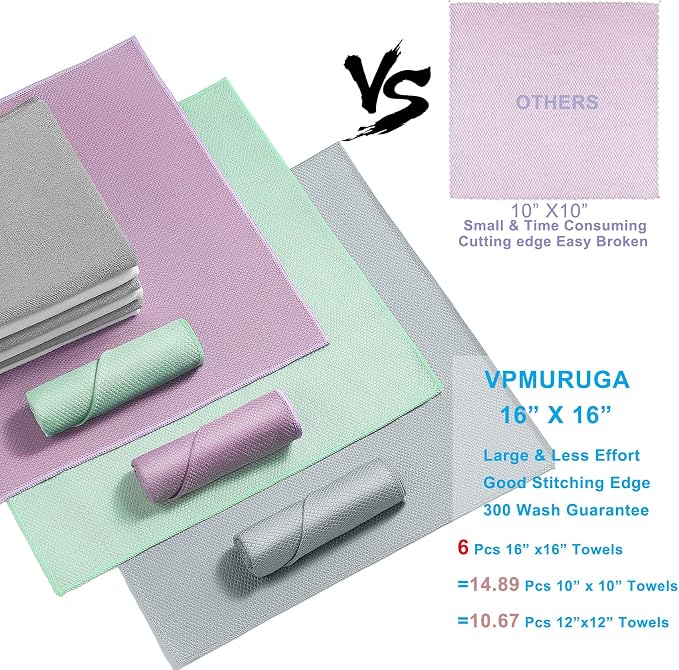 Easy Clean Fish Scale Nanoscale Cleaning Cloth,Streak Free Microfiber Glass Cleaning Cloths for Window Mirrors Windshields,Lint Free Microfiber Polishing Cleaning All-Purpose Towel Pack of 6(Purple)