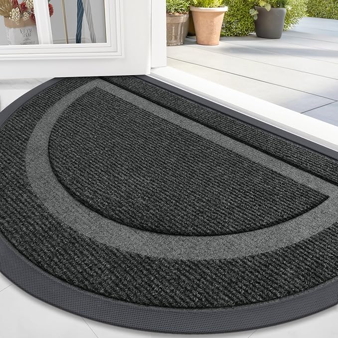 OLANLY Half Circle Front Door Mat Outside 71x47 All-Season Rubber Doormat | Black, Absorbent, Heavy-Duty, Stain and Fade Resistant, Waterproof Non-Slip Backing, Low-Profile Indoor Outdoor Entryway Mat