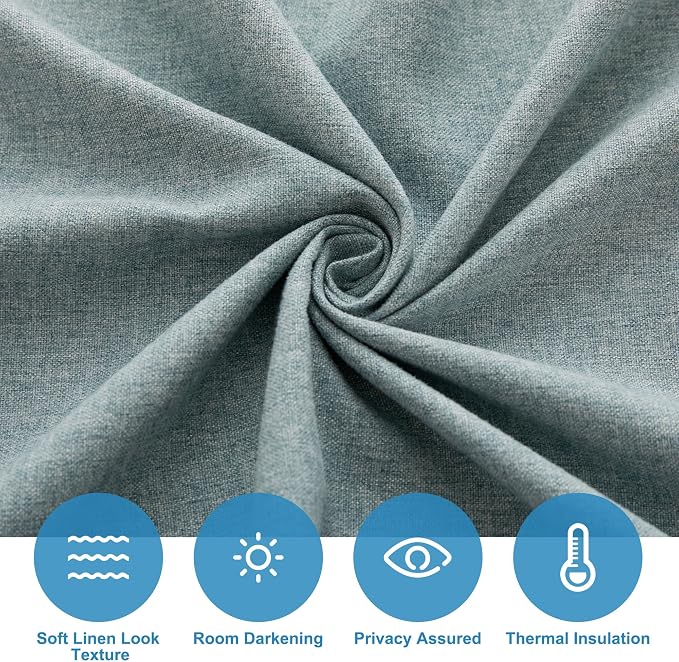 RYB HOME Linen Blended French Door Shades Self Adhesive, Privacy Room Darkening Glass Door Window Curtains for Kitchen Patio Sidelight Curtain Tie Up Shade Wide 30 x Long 69 inch 1 Pc Stone Blue