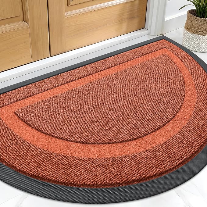 OLANLY Half Circle Front Door Mat Outside 29.5x17 All-Season Rubber Doormat | Vermillion Red, Absorbent, Heavy-Duty, Stain and Fade Resistant, Non-Slip Backing, Low-Profile Indoor Outdoor Entryway Mat