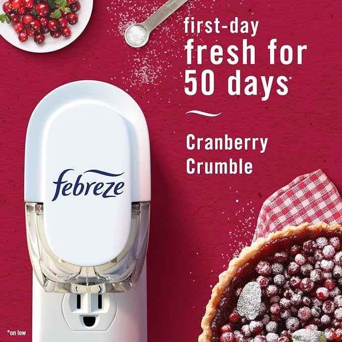 Febreze Odor-Fighting Fade Defy PLUG Air Freshener Baked Cinnamon Apple,Cranberry Crumble,.87 fl. oz. Oil Refill,(Pack of 8)