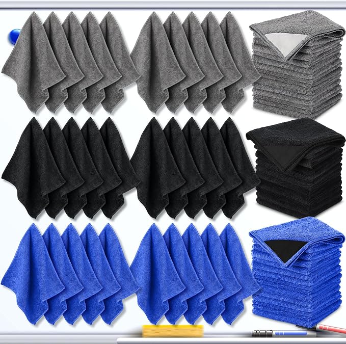 Tudomro 30 Pcs Magnetic Microfiber Cleaning Cloth, Black, Gray,Blue | 10'' x 10'', Dry Erasers Bulk, Whiteboards Dry Erase Cloth, Cleaner Reusable, Home, Office,
