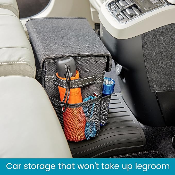 Carganizer Small Car Storage Bin with Lid for Trunk, Front Seat or Backseat | Multipurpose Compact Car Organizer Holds Driving Essentials, Cleaning Supplies, Emergency Items and Pet Needs
