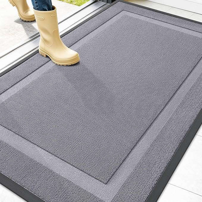 OLANLY Front Door Mat Outside 47x32, All-Season Heavy-Duty Rubber Doormat | Classic Gray, Absorbent, Stain and Fade Resistant, Non-Slip Backing, Low-Profile Indoor Outdoor Floor Mat for Entryway