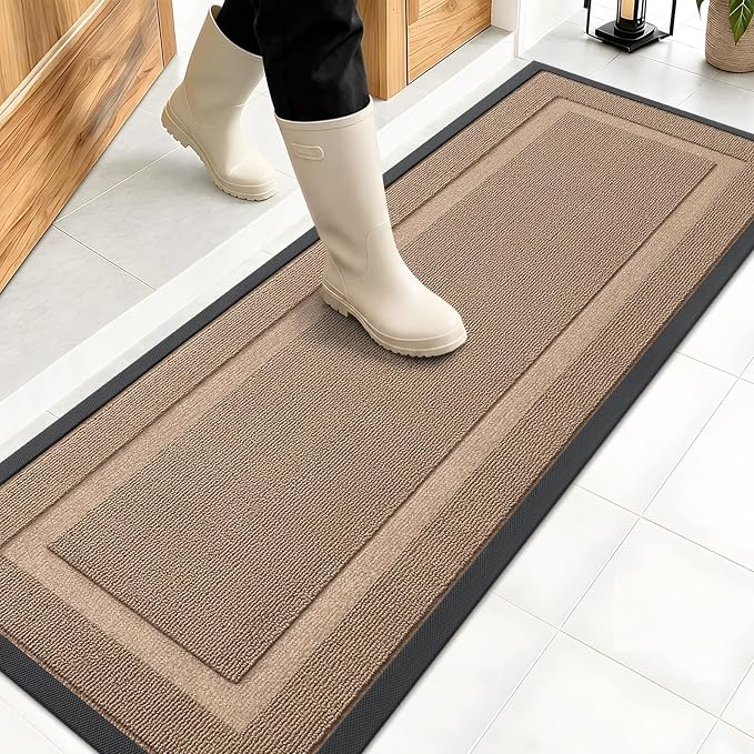 OLANLY Front Door Mat Outside 47x17, All-Season Heavy-Duty Rubber Doormat | Mocha, Absorbent, Stain and Fade Resistant, Waterproof Non-Slip Backing, Low-Profile Indoor Outdoor Floor Mat for Entryway