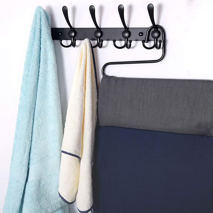 Dseap Coat Rack Wall Mounted - 5 Tri Hooks, Heavy Duty, Stainless Steel, Metal Coat Hook Rail for Coat Hat Towel Purse Robes Mudroom Bathroom Entryway (Black, 4 Packs)