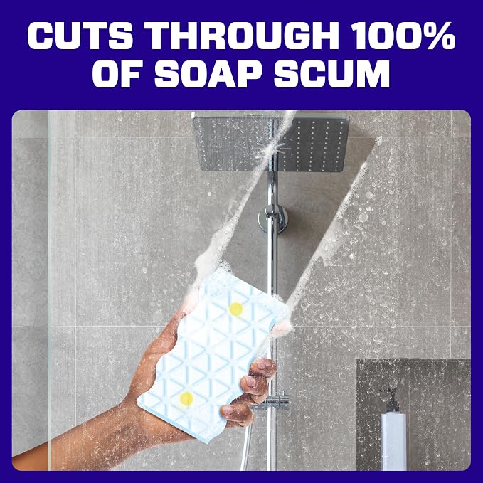 Mr. Clean Magic Eraser Sponge, Bathroom Cleaner, Shower Cleaner, Tub Cleaner, Soap Scum Remover, Bathroom Cleaning Supplies, Dawn Cleaning Power with Lemon Scent, 2 in 1 Bath, 7ct
