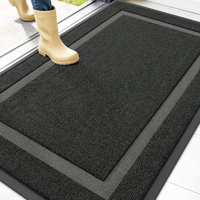 OLANLY Front Door Mat Outside 47x32, All-Season Heavy-Duty Rubber Doormat | Black, Absorbent, Stain and Fade Resistant, Waterproof Non-Slip Backing, Low-Profile Indoor Outdoor Floor Mat for Entryway