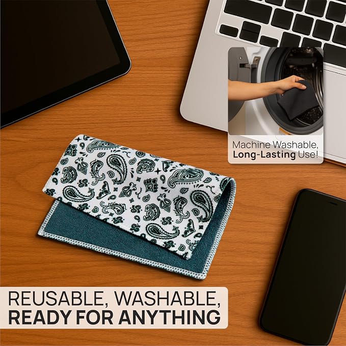Microfiber Wholesale Quick Cloth Glasses Cleaning Cloths 8x8 Paisley White | 1-Pack with Case | Double-Sided Lens Cleaner Eyeglasses, Camera, Screens & Glass | Reusable Microfiber Glass Polishing Cloths
