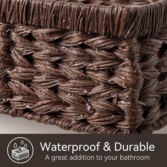 GRANNY SAYS Wicker Storage Baskets for Shelves, Dark Brown Baskets, 1-Pack | Waterproof Wicker Baskets for Organizing,Plastic Brown Baskets for Shelves,Woven Baskets for Pantry Storage,Decorative Basket