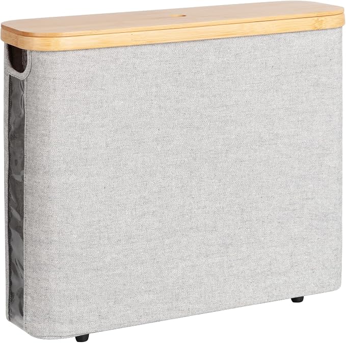 StorageWorks Toilet Paper Storage Basket with Bamboo Lid & Window | See Rolls at a Glance with Clear Window, Holds 12 Regular or 9 Mega Rolls for Bathroom Toilet Paper Storage, Grey