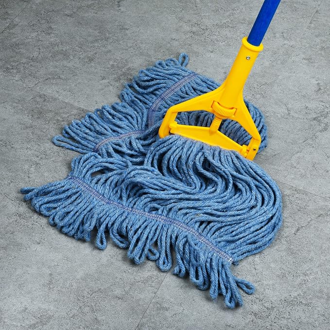 Matthew Cleaning Heavy Duty Mop Head Commercial Replacement for General and Floor Cleaning , Wet Industrial Blue Cotton Looped End String Head Refill (Pack of 6) Blue