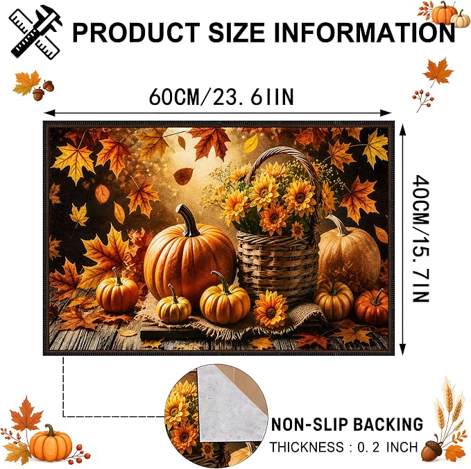 Fall Pumpkin Rug 15.7x23.6 in, Faux Cashmere Non Slip Floor Mat (Pumpkin, 15.7x23.6inch)