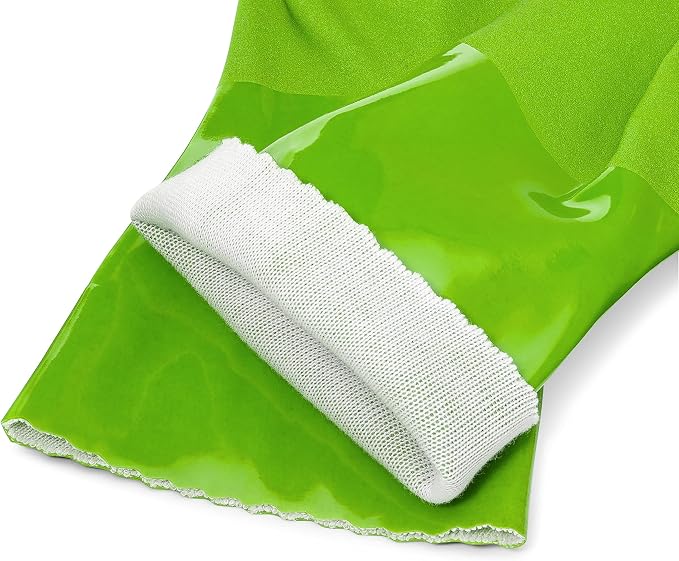 Ultimate Rubber Household PVC Gloves with Comfortable Cotton Lining, Anti-Slip surface, Kitchen Dishwashing, Extra Thickness, Kitchen Cleaning, Working, Painting, Pet Care (Large, Green)