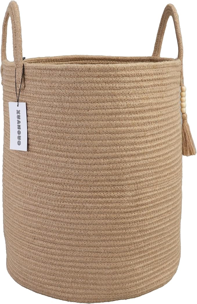 XUANGUO Rope Laundry Basket Laundry Hamper for Clothes Jute | Baby Nursery Hamper Bin and Woven Storage Basket for Living Room Bedroom Boho Tall Rope Baskets Blankets Toys Pillows Towels