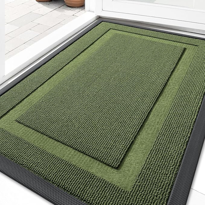 OLANLY Front Door Mat Outside 33x21, All-Season Heavy-Duty Rubber Doormat | Classic Green, Absorbent, Stain and Fade Resistant, Non-Slip Backing, Low-Profile Indoor Outdoor Floor Mat for Entryway