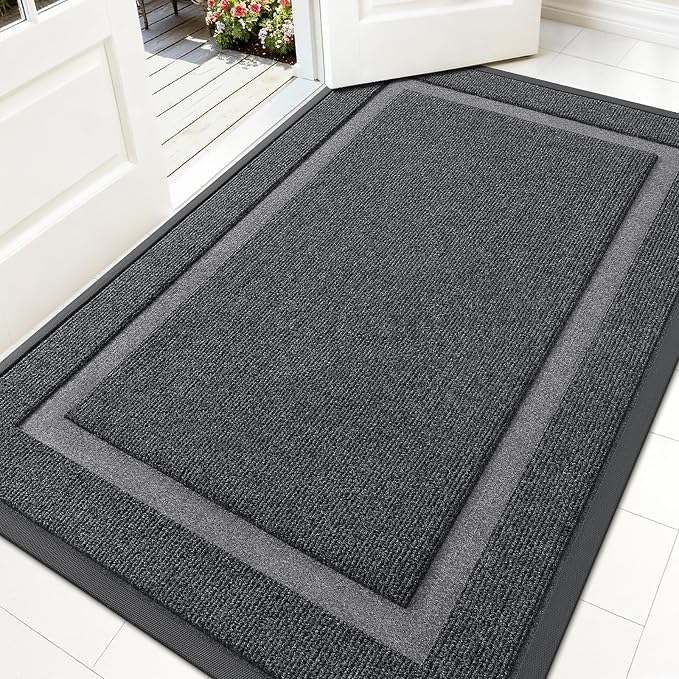 OLANLY Front Door Mat Outside 59x34, All-Season Heavy-Duty Rubber Doormat | Grey, Absorbent, Stain and Fade Resistant, Waterproof Non-Slip Backing, Low-Profile Indoor Outdoor Floor Mat for Entryway